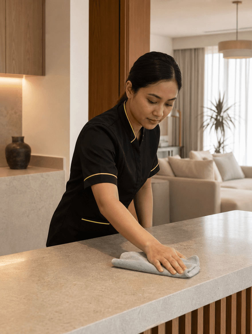 Bright residential interior being professionally cleaned